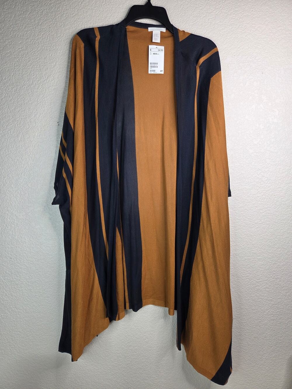 H&M Striped Blue & Brown Draped Open Cardigan